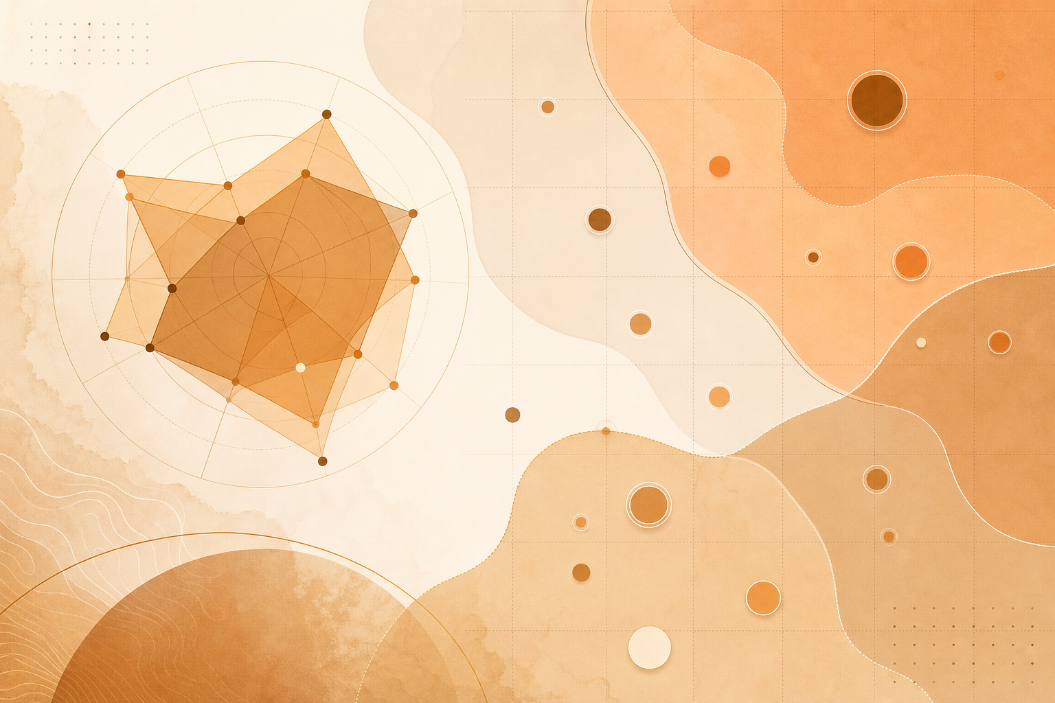 Abstract competitive landscape mapping with radar chart elements in caramel tones