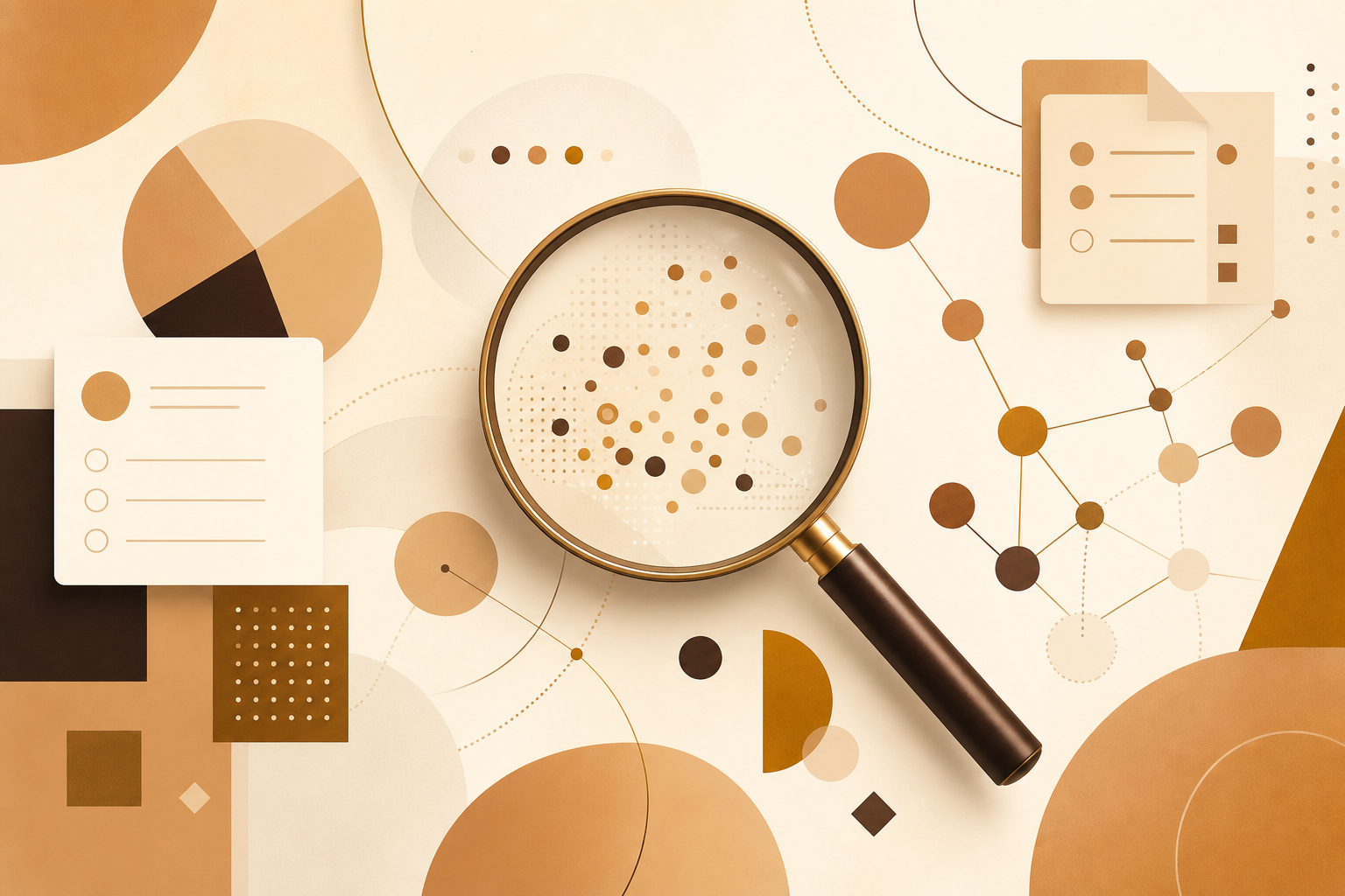 Abstract marketing research and evidence gathering visualization in warm caramel tones
