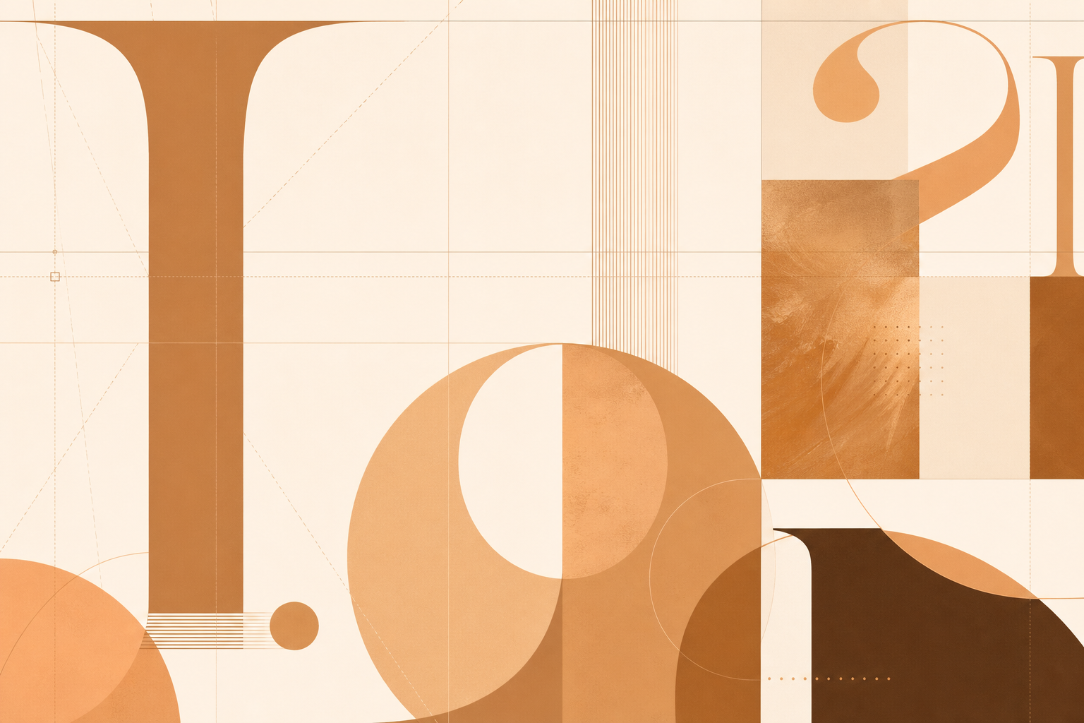 Abstract typography and editorial layout design in warm caramel and cream palette