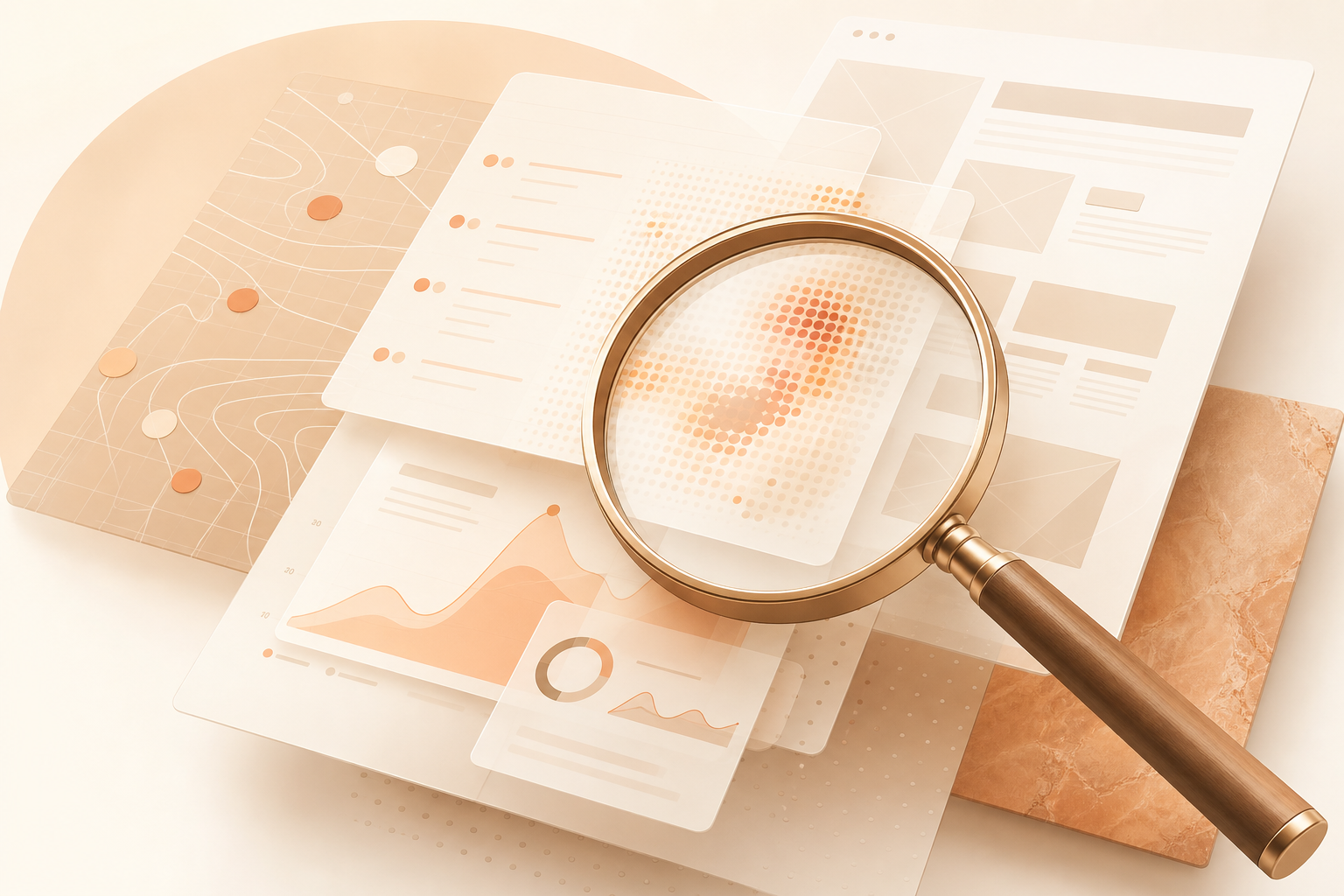 Abstract digital audit and baseline mapping visualization in caramel and cream palette