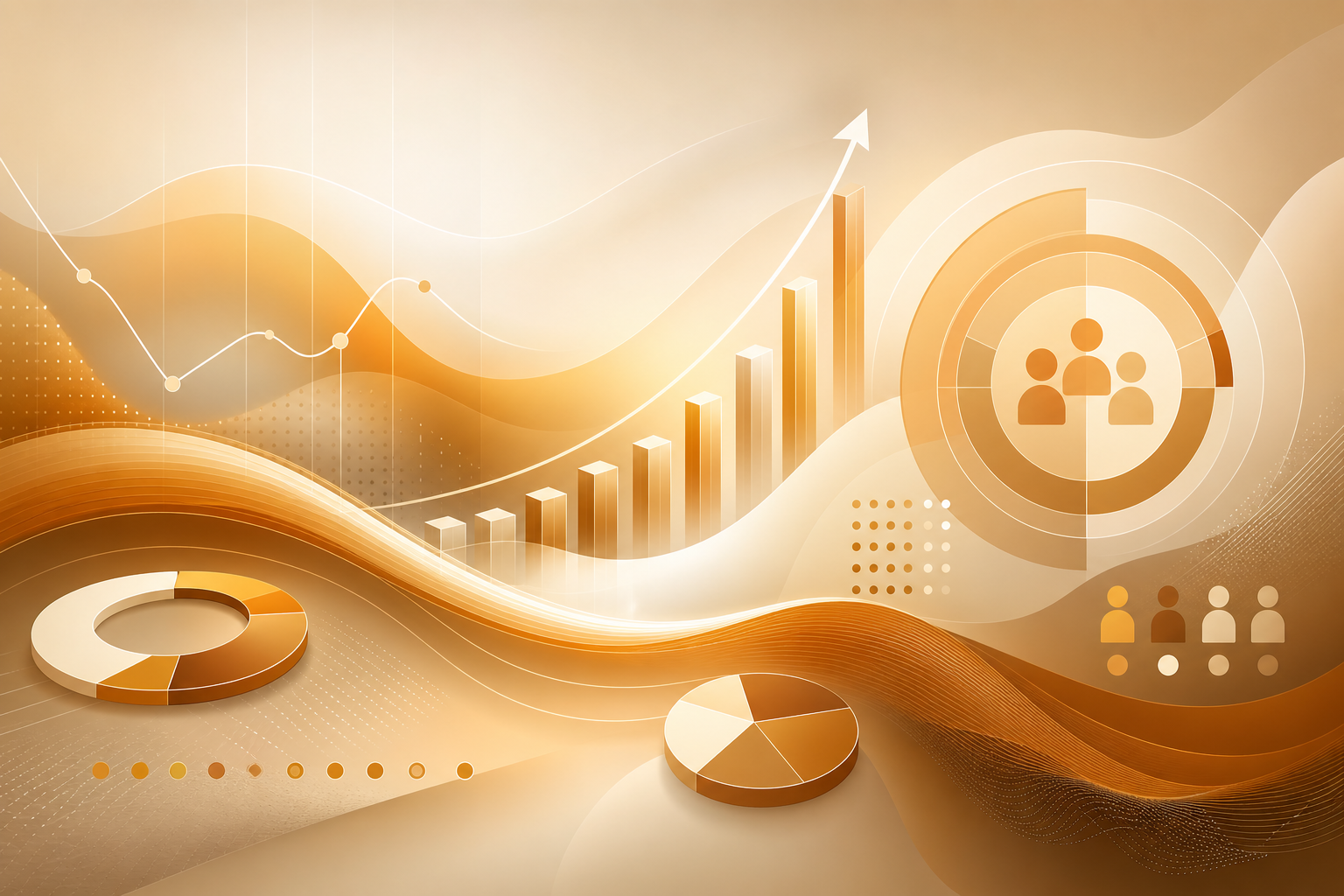 Data-driven marketing strategy visualization with analytics and audience insights in warm caramel tones